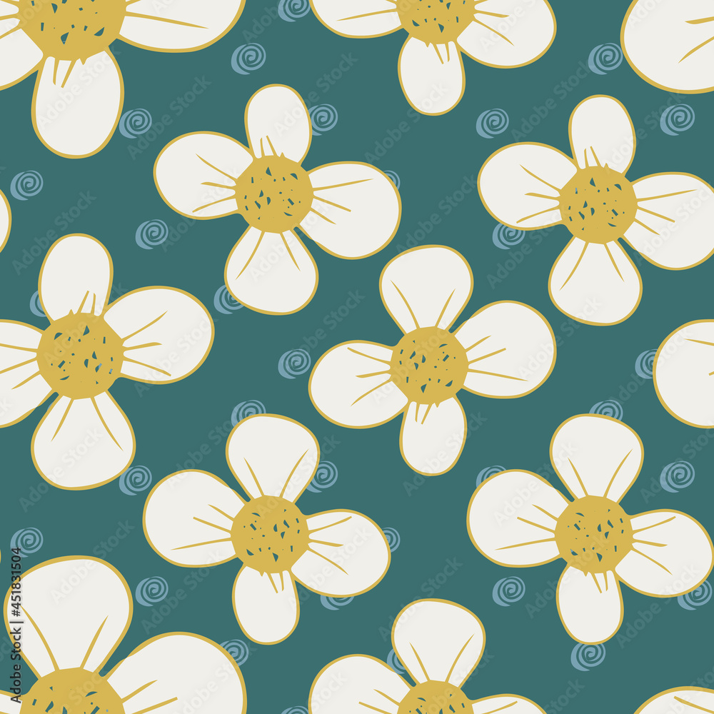 Hand drawn big flowers vector seamless repeat pattern print background