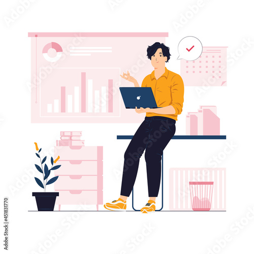 man analyzing growth charts concept illustration