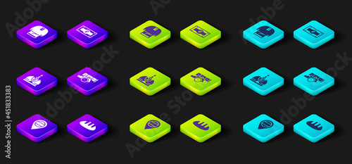 Set Location Russia, Bread loaf, King crown, Cannon, Russian ruble banknote and Kosovorotka icon. Vector