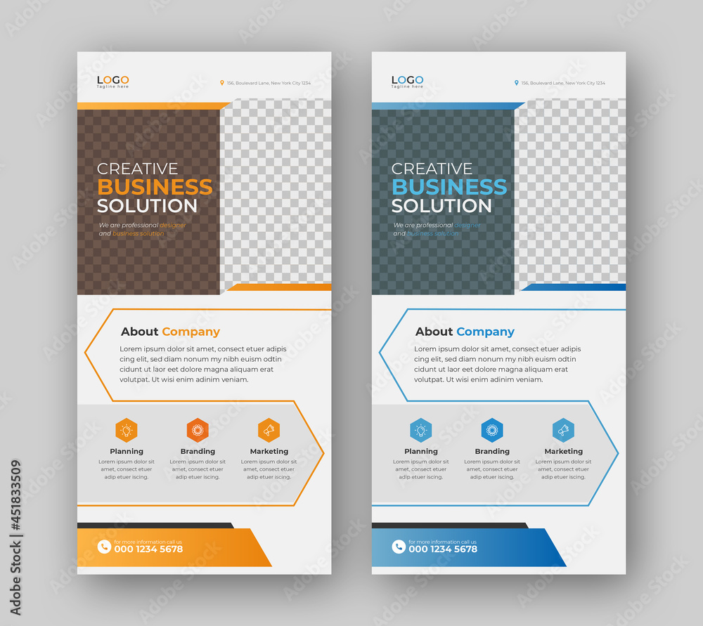 Dl rack card flyer or roll-up web banner for corporate business concept vector design template.