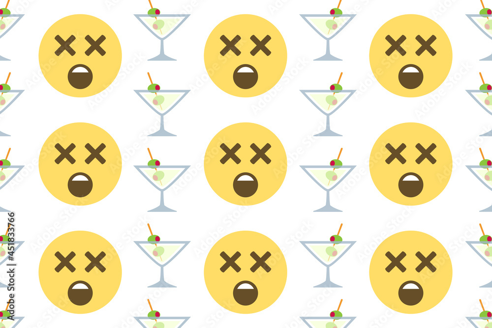 dizzy face with cocktail glass,emoji pattern on white background,party,martini,drunk,alcohol,vector illustration dizzy face with cocktail glass,emoji pattern on white background,party,martini,drunk,alcohol,vector illustration