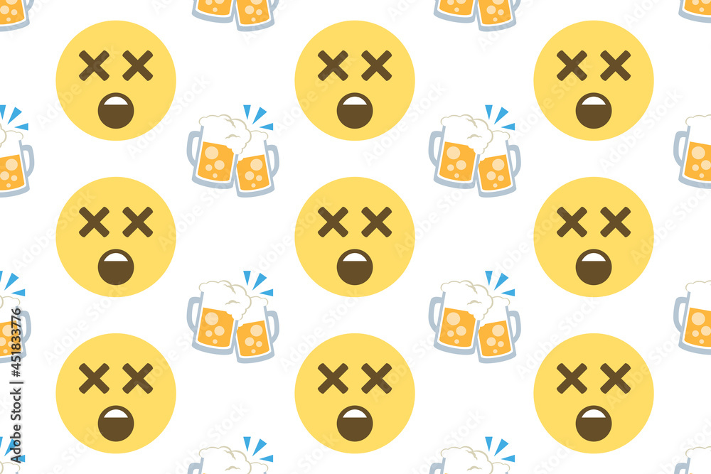 dizzy face with clinking beer mugs,emoji pattern on white background,party,drunk,alcohol,vector illustration dizzy face with clinking beer mugs,emoji pattern on white background,party,drunk,alcohol,vector illustration