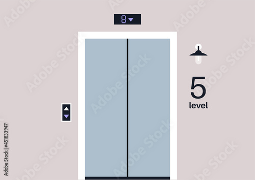 Elevator in an empty hall, residential building, daily life