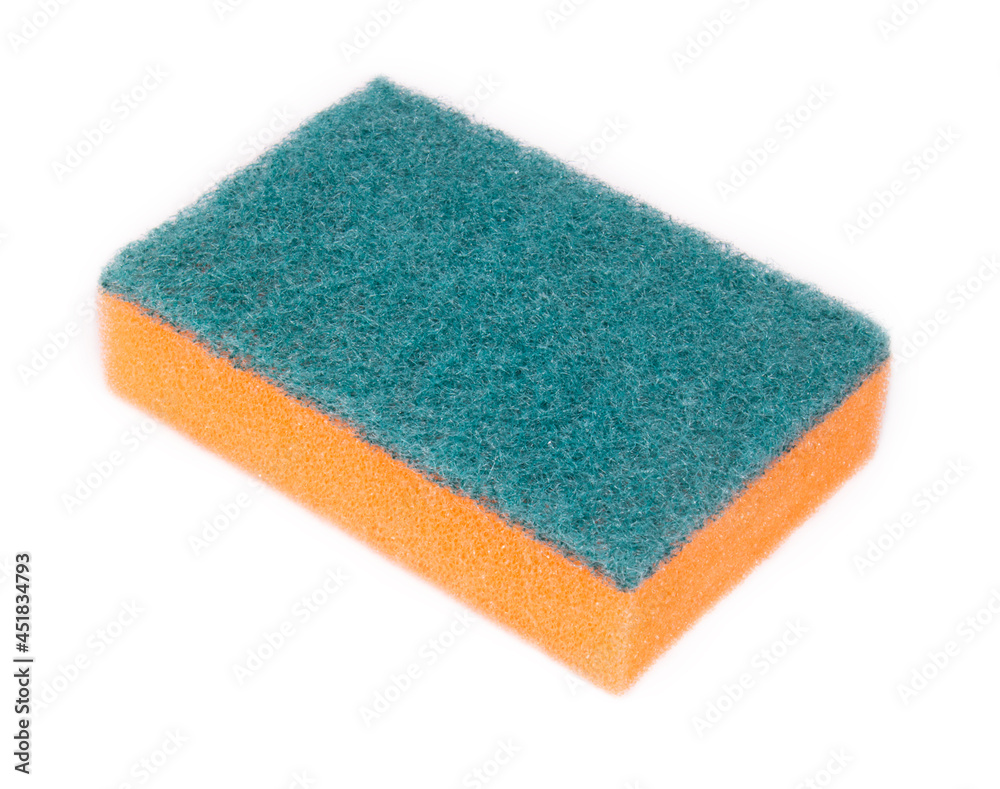The sponge for washing dishes is isolated on a white background The sponge for washing dishes is isolated on a white background