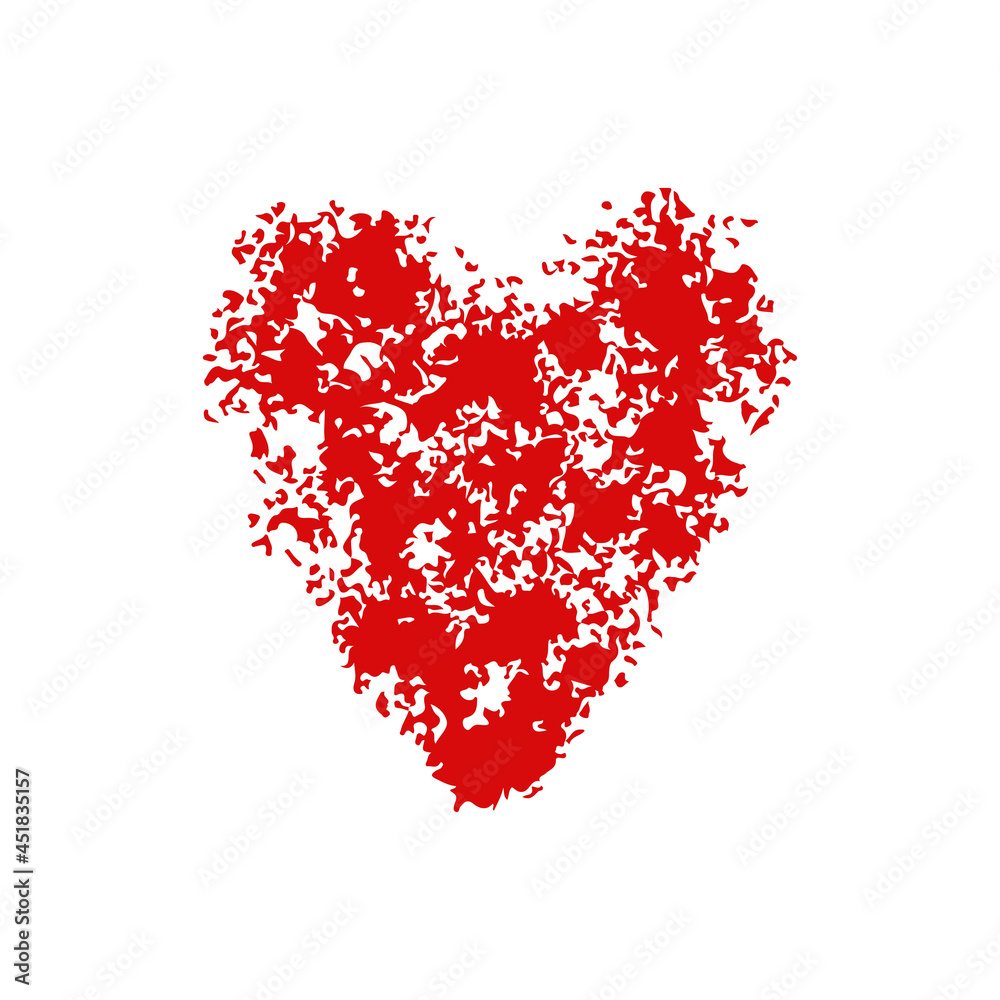 Heart icon. Red grunge silhouette. Front view. Vector simple flat graphic hand drawn illustration. The isolated object on a white background. Isolate. Heart icon. Red grunge silhouette. Front view. Vector simple flat graphic hand drawn illustration. The isolated object on a white background. Isolate.
