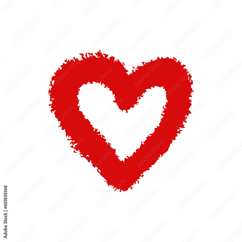 Heart icon. Red bold contour grunge silhouette. Vector simple flat graphic hand drawn illustration. The isolated object on a white background. Isolate.