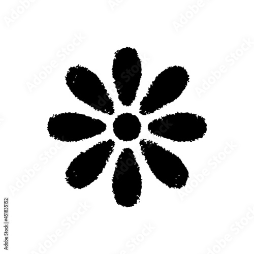 Flower icon. Black grunge silhouette. Vector simple flat graphic hand drawn illustration. The isolated object on a white background. Isolate.