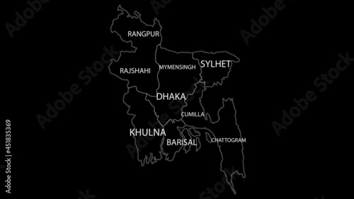 Bangladesh map vector art with all the districts depicted as per their location. photo