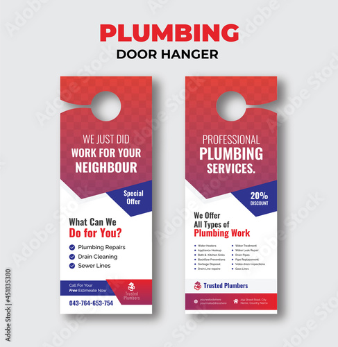 Plumbing service door hanger or flyer poster social media post template Premium Vector ads