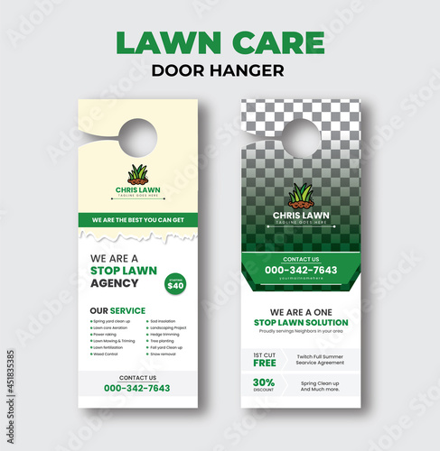Lawn care door hanger or flyer poster social media post template Premium Vector ads