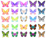 set of colorful butterflies isolated on white background