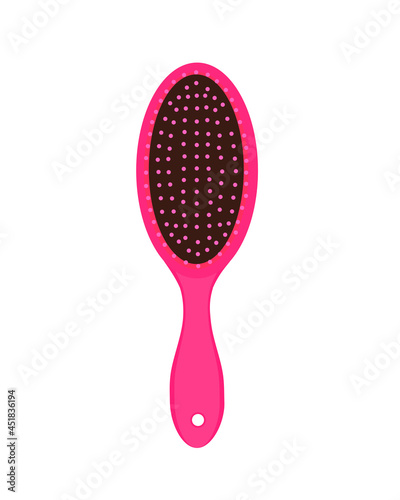 Pink and black hair brush on white background. Vector illustration.