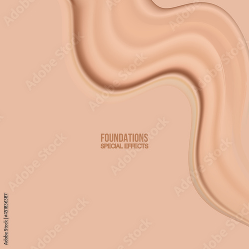 Foundation, soft liquid foundation. Foundation makeup background. Makeup texture. Special Effects, 3d.Stroke. smudges.Beige concealer strokes.Vector Illustration