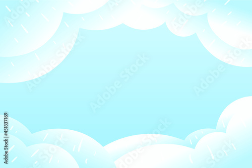 Abstract vector background template with cartoon clouds frame on blue sky.