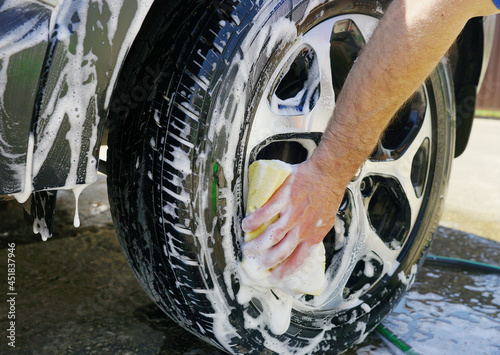 wheel of the car. Wash transportation 