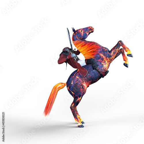Εκτύπωση καμβά 3D rendering of a demon headless horseman holding a sword on a ghostly burning horse isolated on a white background