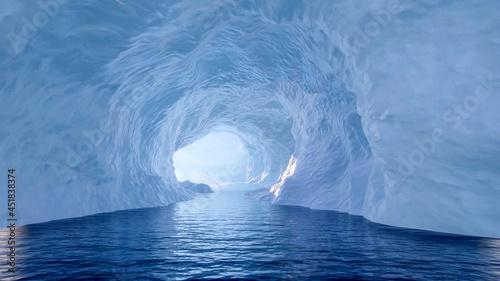 Fotografie, Obraz Amazing blue ice cave with blue water in Antarctica