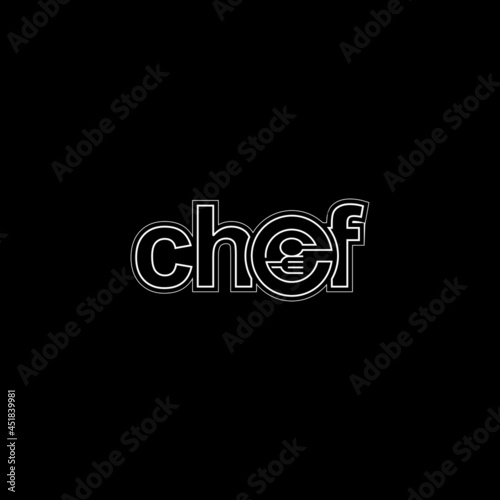 Restaurant logo with spoon and fork icon in chef words, modern concept of lines.
