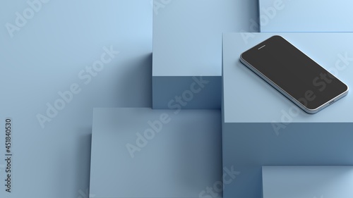 minimal abstract background smartphone phone on a pedestal on a blue floor 3d render