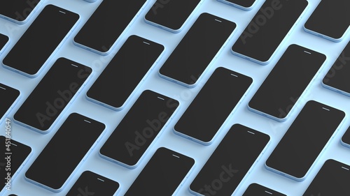 minimal abstract background of smartphones on blue floor 3d render