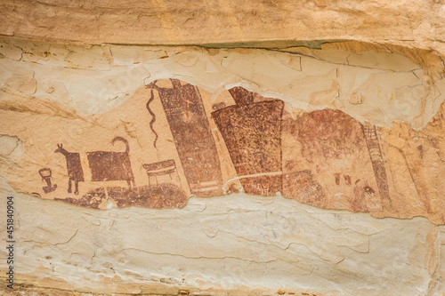 Closeup of the petroglyphs on the Temple Mountain Wash Pictograph Panel