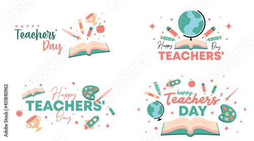 Happy teachers' day illustration vector with soft color flat icon photo