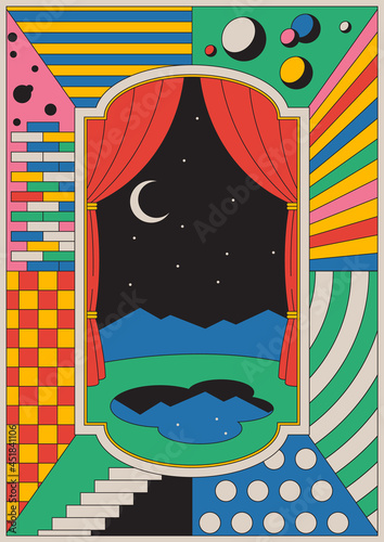 1980s - 1990s Style Abstract Illustration, Abstract Template for Posters, Covers