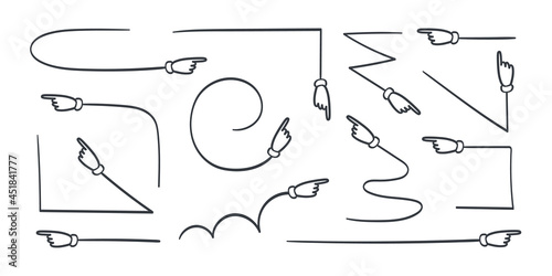Arrow icons. Arrows with a hand instead of a pointer. Vector arrows. Set of different arrows. Vector illustration