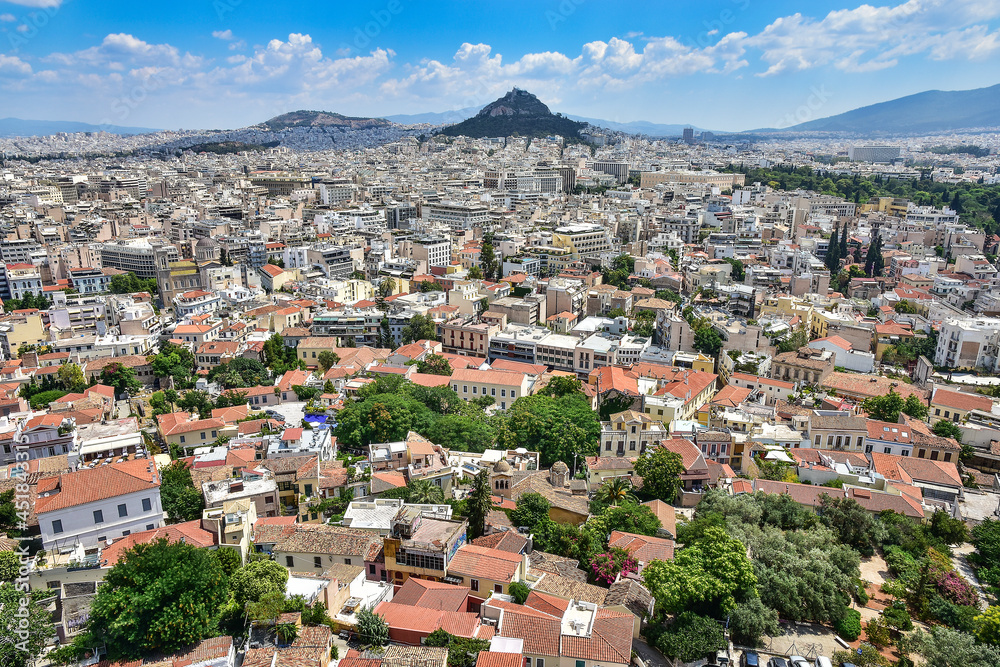 view from the Acropolis hill on the city of Athens, Greece 