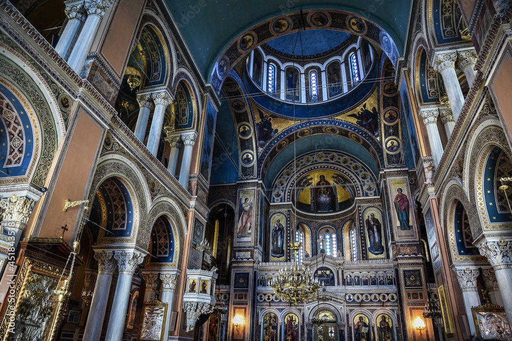 beautiful church interior in Athens, Greece 