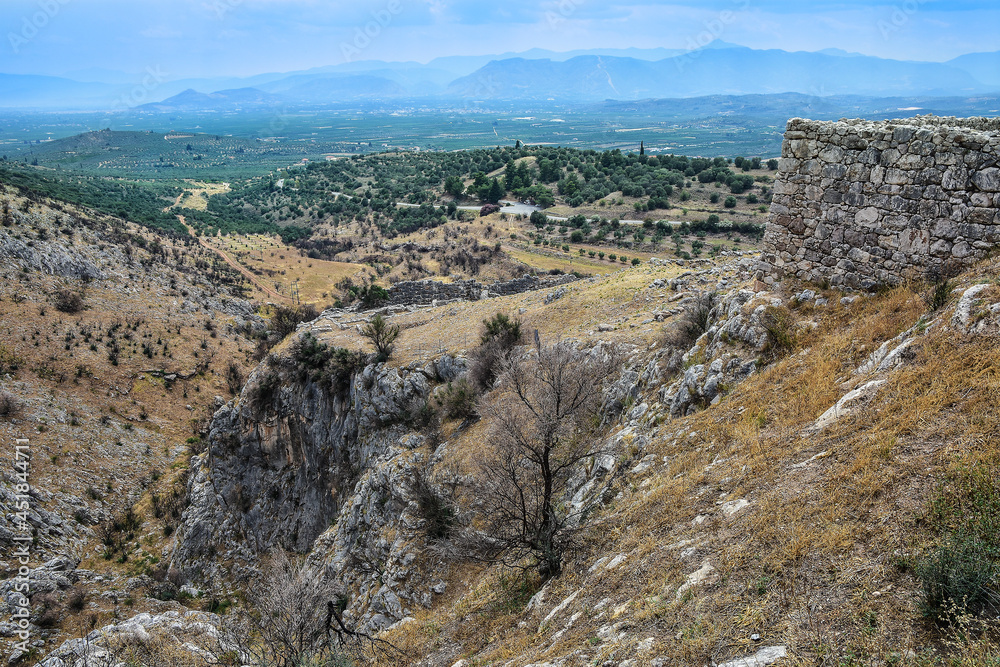 View from the ruins of ancient Mycenae in Greece 
