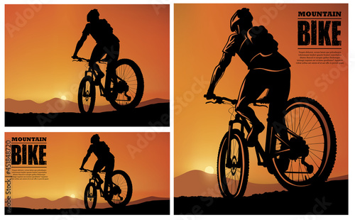 The silhouette of a mountain bike rider in the evening photo