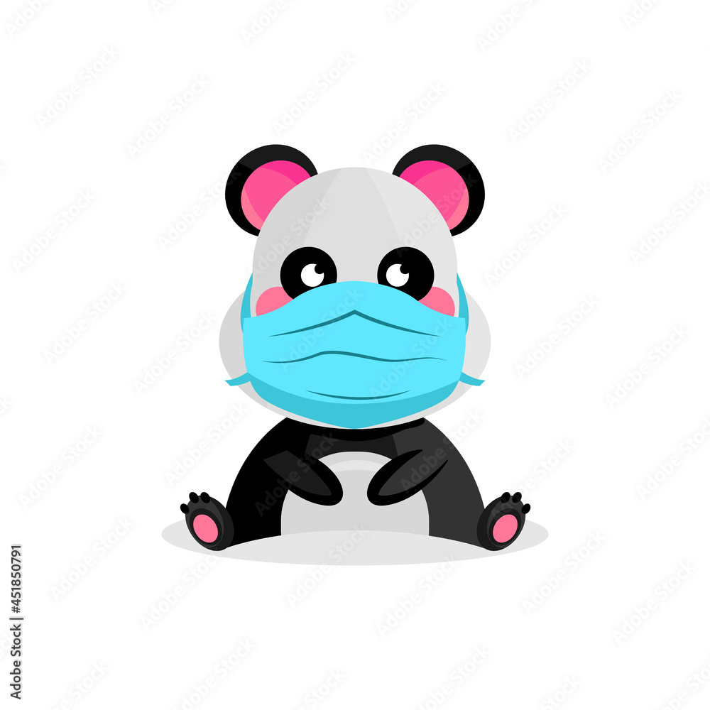 Illustration cartoon little animal panda wearing mask Illustration cartoon little animal panda wearing mask