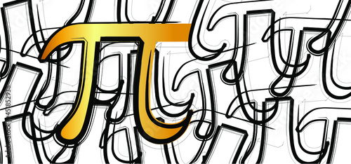 Happy PI day, 14 march, Pythagoras mathematical numbers series ( 3.14 3,14 ) symbol. Fun vector maths icon or sign banner Ratios letters formula structure. Archimedes constant irrational number