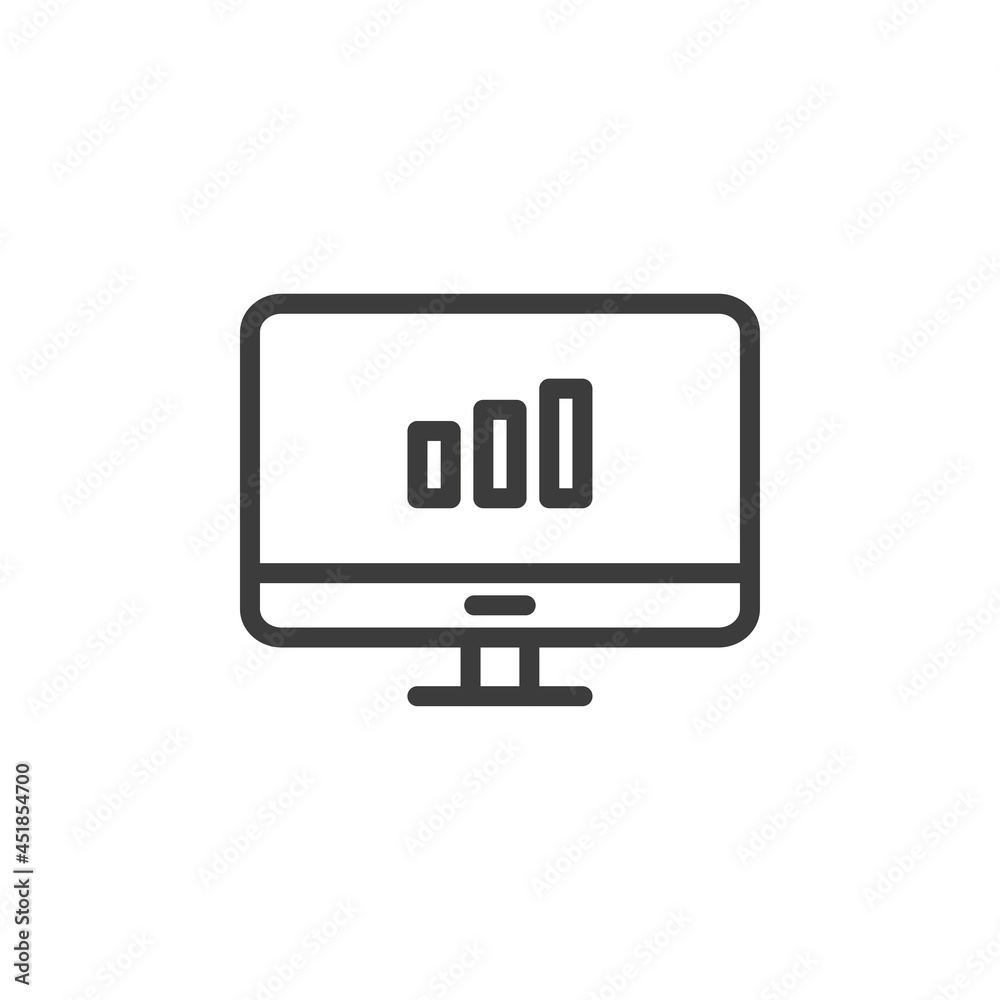 Desktop computer with graph icon on white background. Desktop computer with graph icon on white background.
