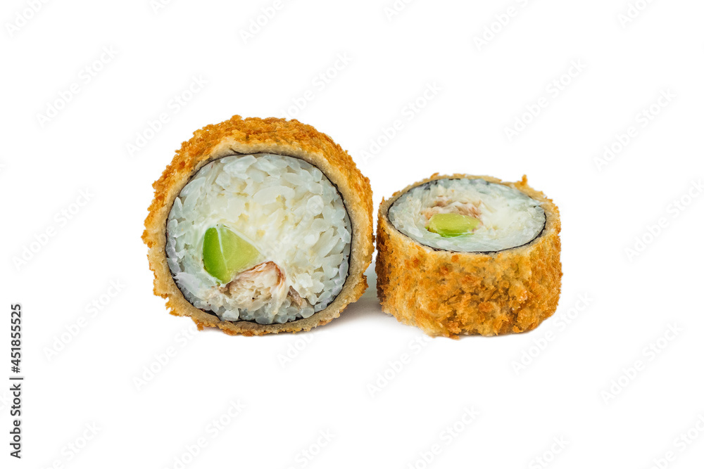 japanese deep-fried sushi rolls on a white background