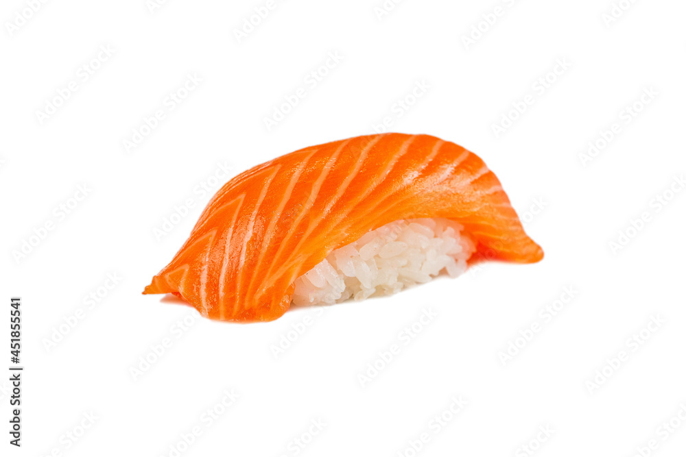 japanese sushi nigiri with salmon on a white background japanese sushi nigiri with salmon on a white background