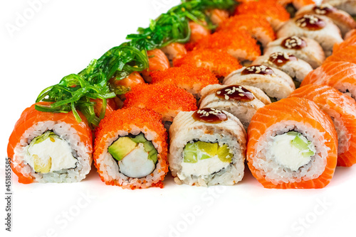 japanese sushi set with rolls california and philadelphia