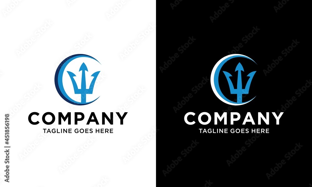 letter c and trident logo cector design template. letter c and trident logo cector design template.