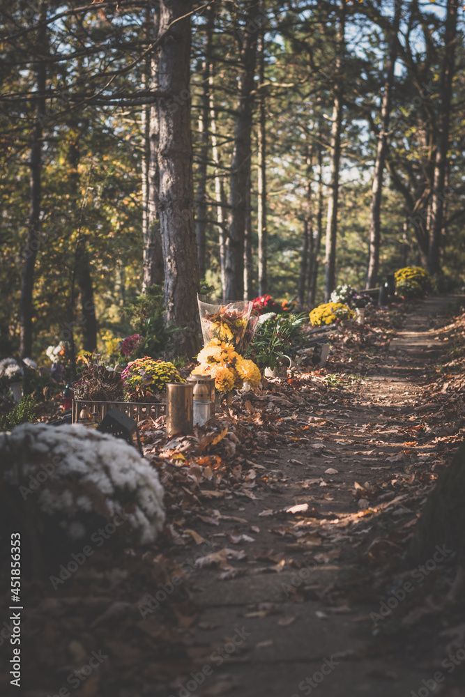 sunny nostalgic All Saints Day in cemetery sunny nostalgic All Saints Day in cemetery