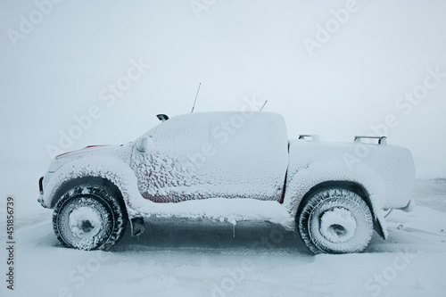 picture of a customised and snowed in truck in north Iceland