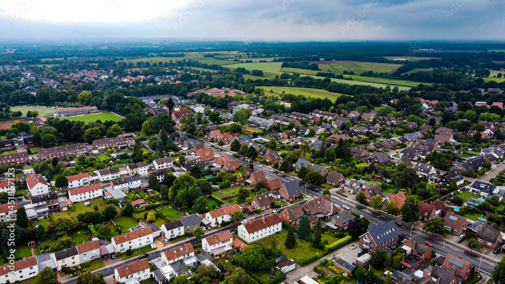 Drone Shot above the little city of Nordhorn, Germany