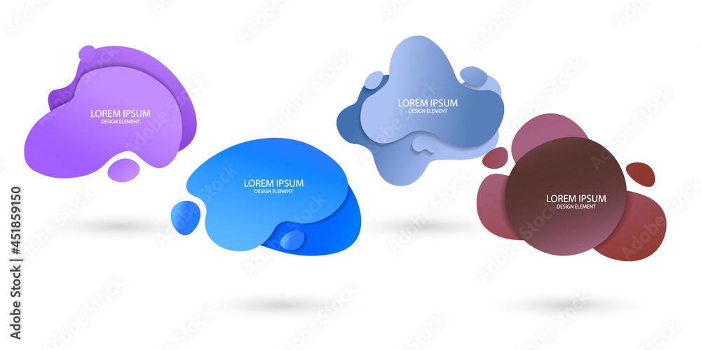 Fluid frame isolated on white background. Set of abstract liquid shapes, colorful elements, gradient waves with geometric lines, dynamical forms. Vector flat design for banner, flyer, business card Fluid frame isolated on white background. Set of abstract liquid shapes, colorful elements, gradient waves with geometric lines, dynamical forms. Vector flat design for banner, flyer, business card