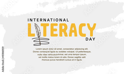 international literacy day typography with feather pen for background, poster and banner