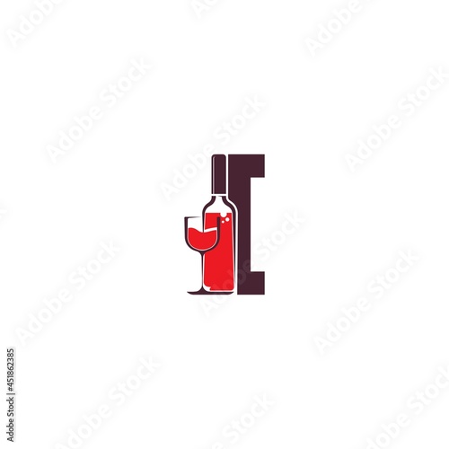 Letter I with wine bottle icon logo vector