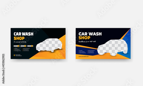 professional car wash service social media post and web banner design template