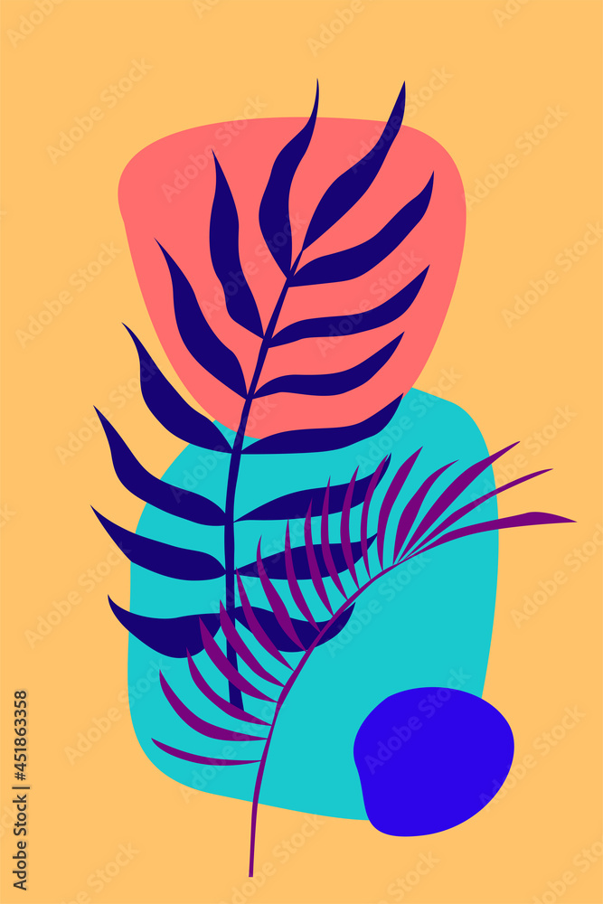 Tropical Exotic Palm Leaf Silhouette Minimalist Poster Element Icon..