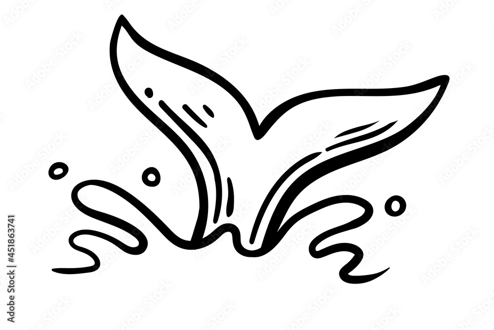 Obraz premium Whale tail, hand drawn sketch, vector