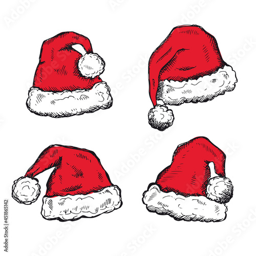 Sketch of Santa Hat Hand drawn illustration	
