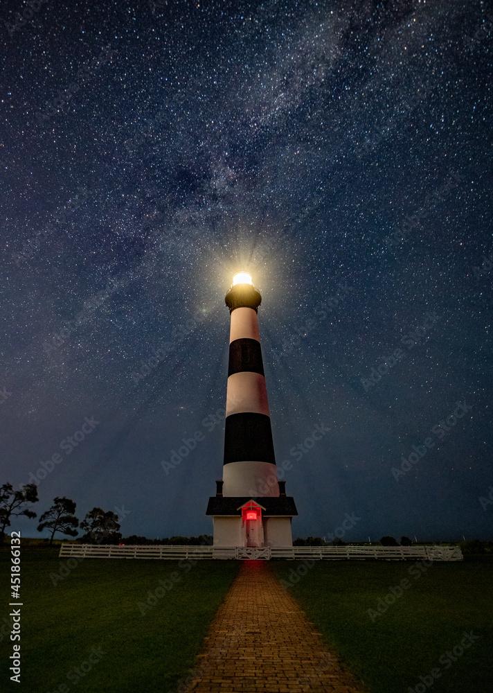 Bodie Island Lighthouse in North Carolina at Night 